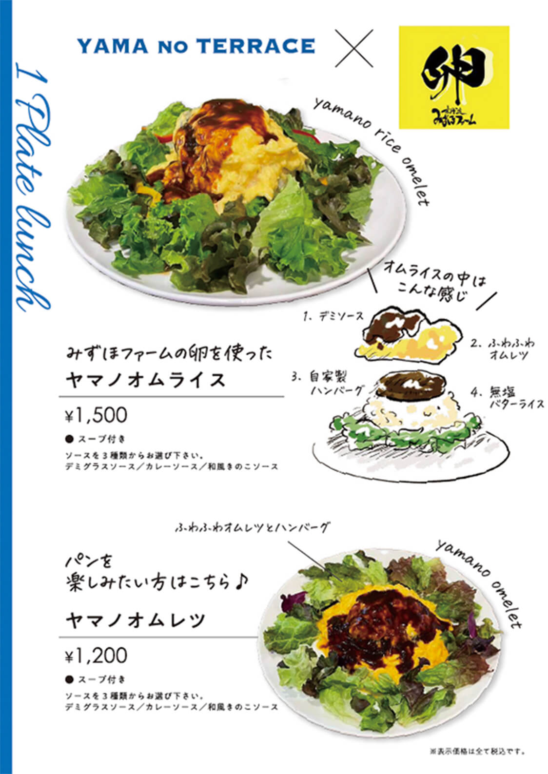 one plate lunchのメニュー表